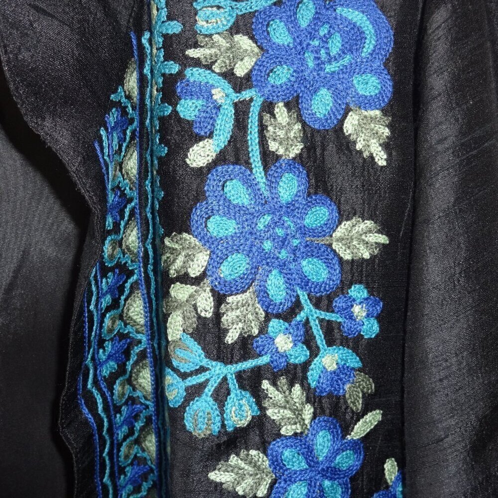 Norm Thompson Silk Black and Blue Floral Blazer 2x - Picture 5 of 16
